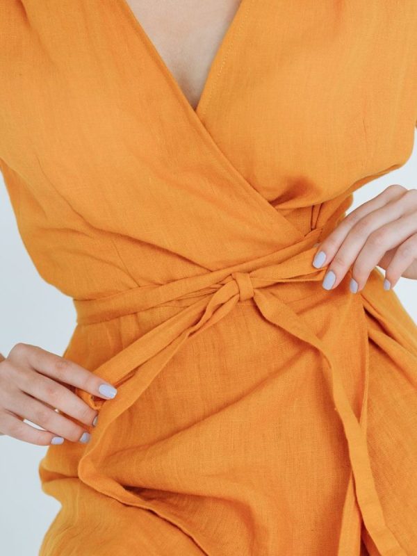 Amaya Wrap Dress in Amber — AURELLE, detail