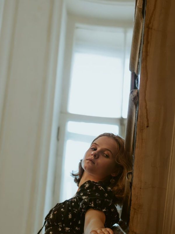 Colette Printed Silk Midi Dress in Ink Bloom — AURELLE, detail