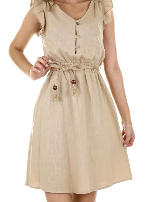 Leonie Drawstring Cotton Dress in Ivory — AURELLE