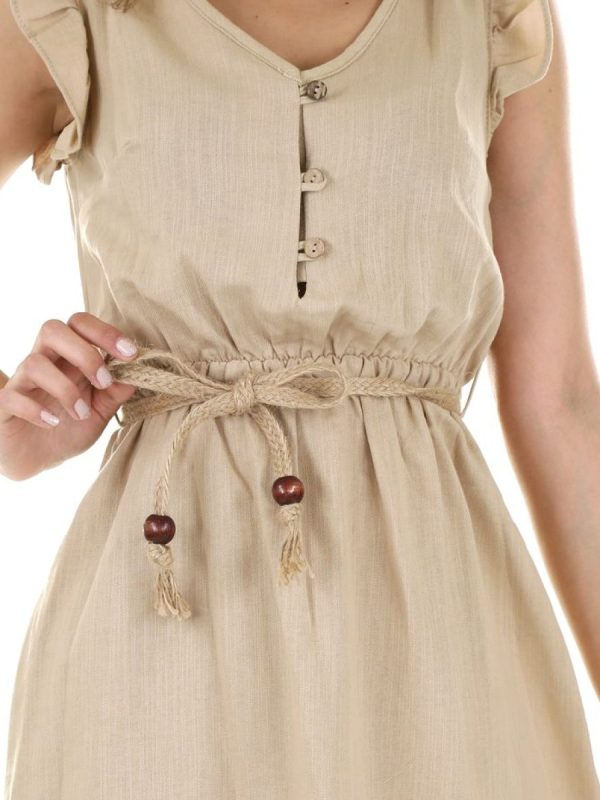 Leonie Drawstring Cotton Dress in Ivory — AURELLE, detail