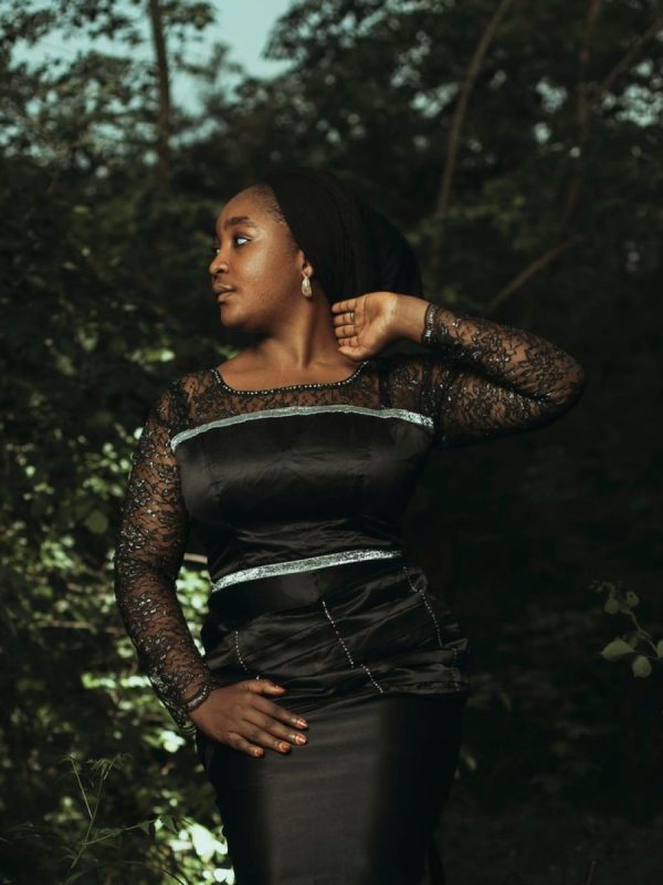 Noemie Silk Gown in Noir — AURELLE, detail