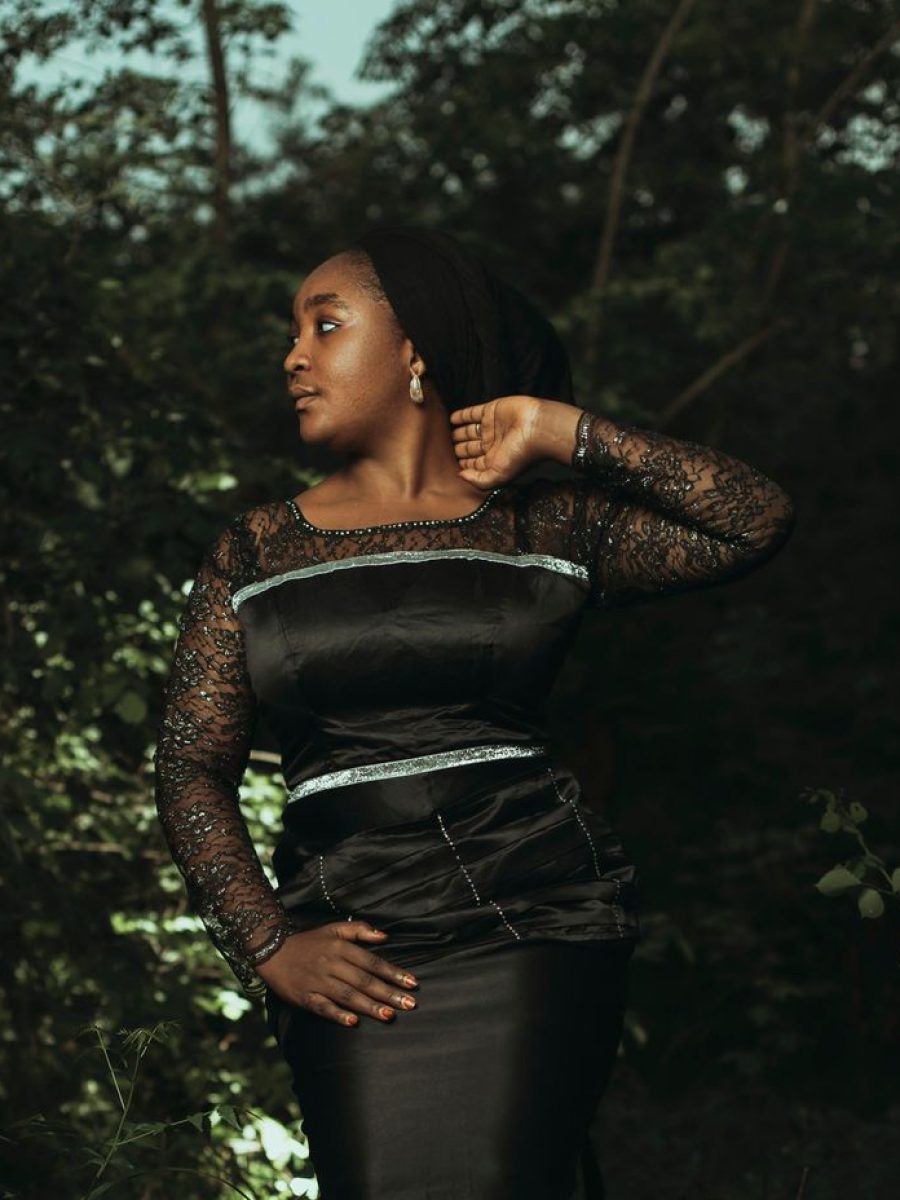 Noemie Silk Gown in Noir — AURELLE, detail