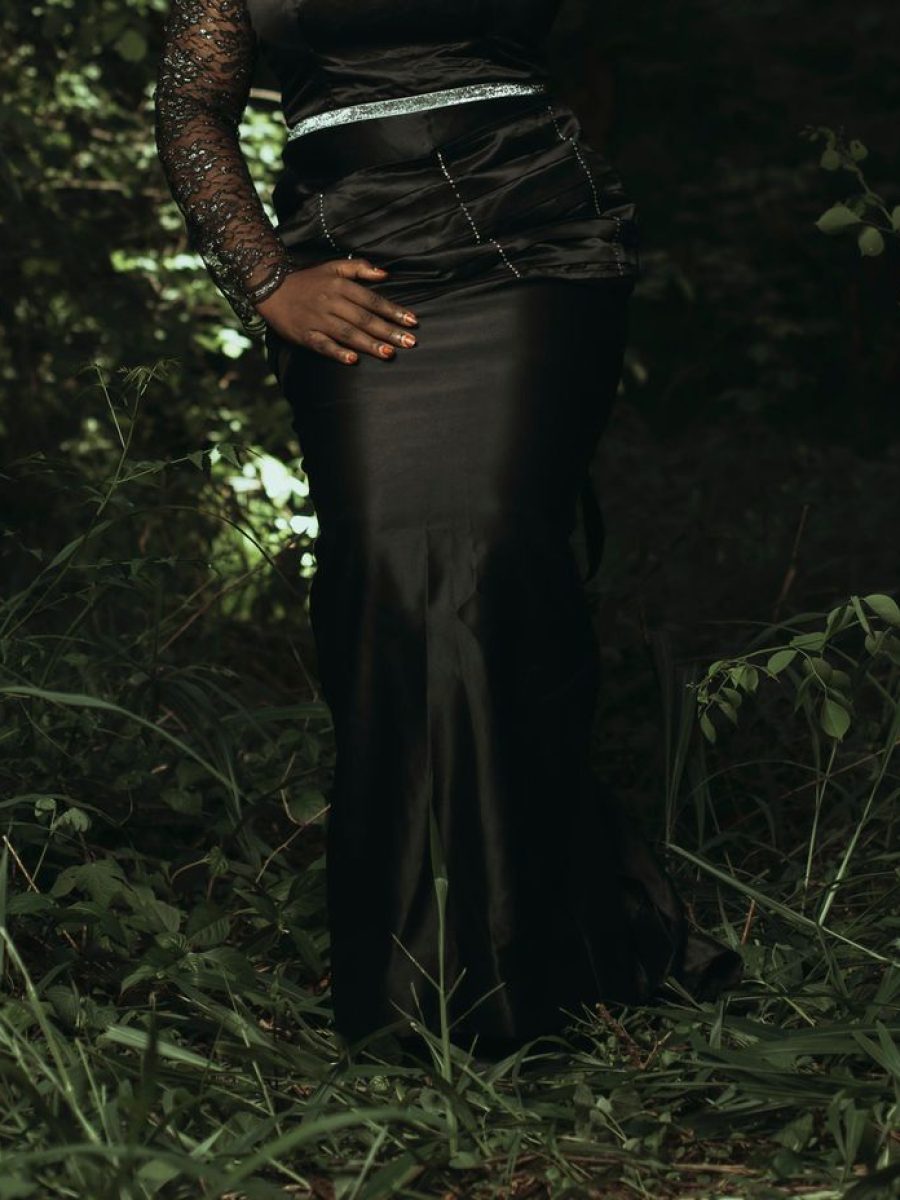 Noemie Silk Gown in Noir — AURELLE, detail