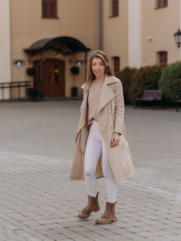 Genevieve Cotton Trench Coat in Stone — AURELLE