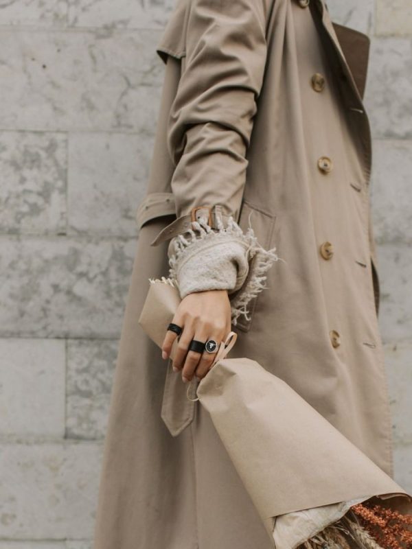Isabeau Belted Wool Coat in Camel — AURELLE, detail