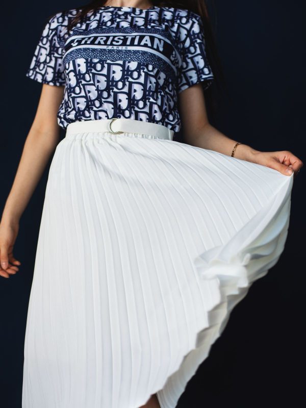 Lucienne Pleated Maxi Skirt in Ivory — AURELLE