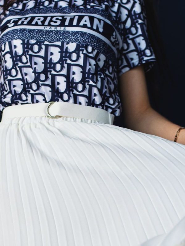 Lucienne Pleated Maxi Skirt in Ivory — AURELLE, detail