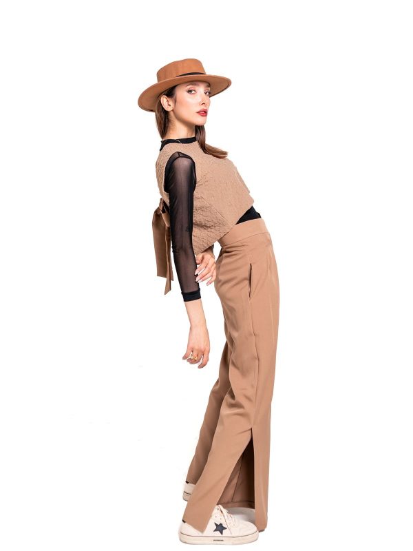 Sylvie Wide-Leg Trousers in Tan — AURELLE