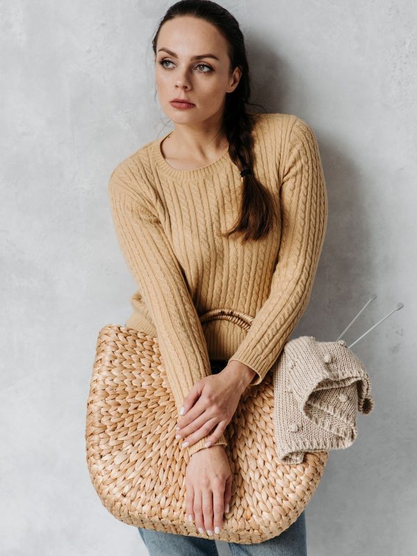 Fleur Ribbed Knit Top in Camel — AURELLE