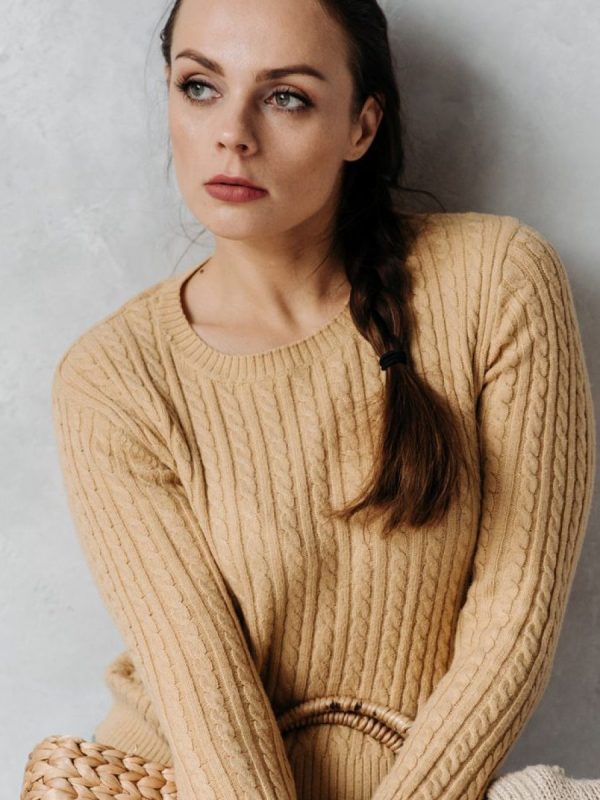 Fleur Ribbed Knit Top in Camel — AURELLE, detail