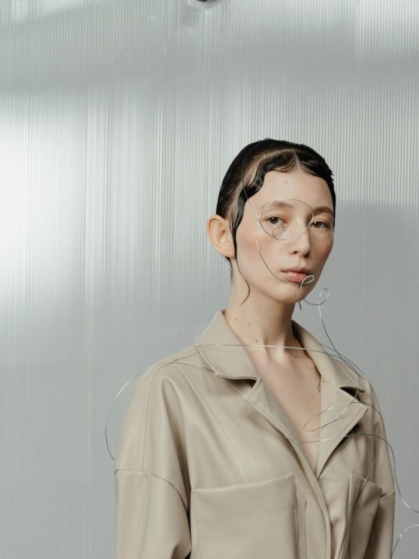 Marceline Utility Jumpsuit in Sand — AURELLE, detail